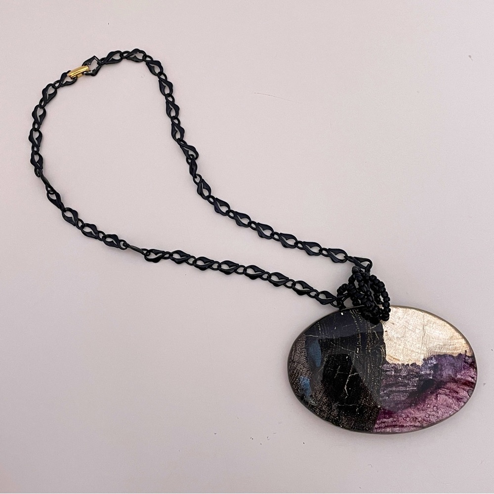 Vintage Purple Wood Whimsical Goth Witch Halloween Oversized Statement Necklace